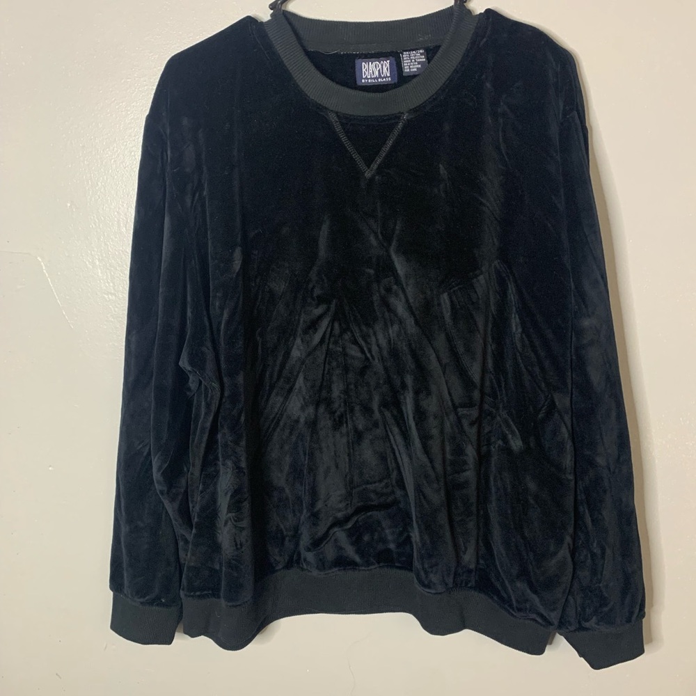 Blassport By Bill Blass Black Velour Sweatshirt